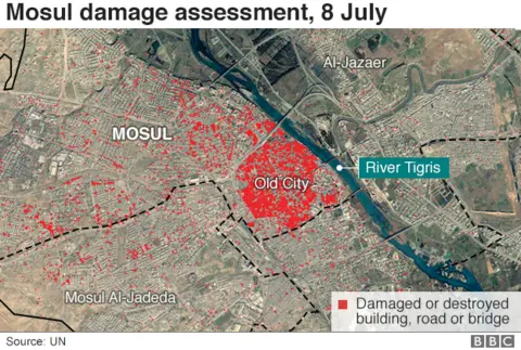 Map showing damage assessment of Mosul