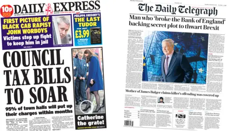 Daily Express and Daily Telegraph front pages for 08/02/18