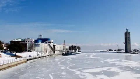 BBC Shot of frozen Lake Michigan