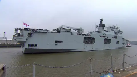 BBC HMS Ocean arriving in Devonport