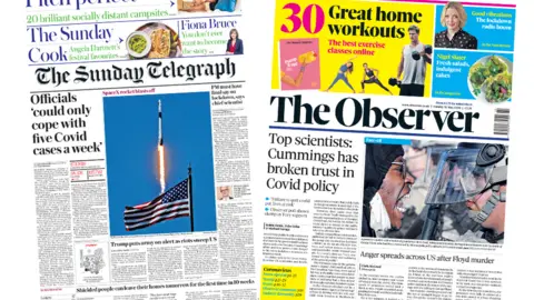 The Sunday Telegraph and The Observer front pages 31 May