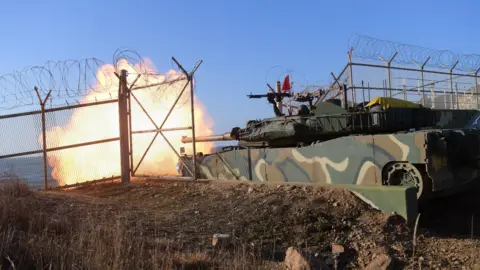 South Korea Ministry of Defence South Korean military held live fire drills in response to artillery fire from the North