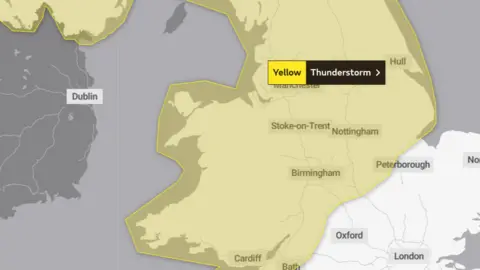 Met Office Map of thunderstorm warnings