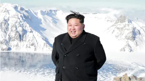 AFP Kim Jong-un at the top of Mount Paektu