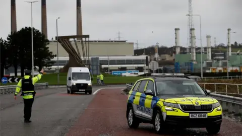 Reuters Police officers carried out random vehicle checks near Larne Port on New Year's Eve