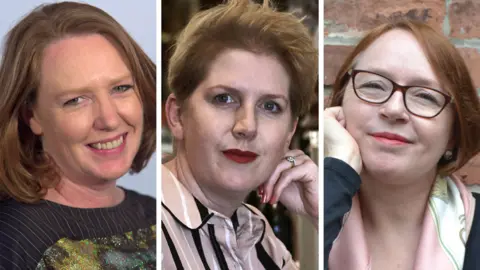 Getty Images/Tristan Ostler Left-right: Paula Hawkins, Clare Mackintosh, Shari Lapena