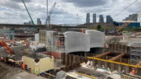 Tom Edwards/BBC Work on the Silvertown tunnel