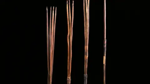 The four multi-tipped wooden spears