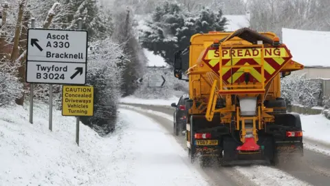 PA Media Gritters leaping into action near Touchen-end in Berkshire