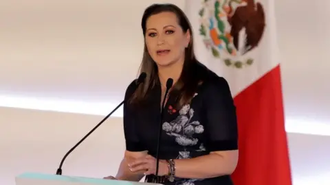 Reuters Martha Erika Alonso speaks during her swearing-in ceremony in Puebla state, Mexico. Photo: 14 December 2018