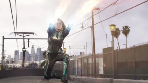 Marvel Studios Captain Marvel shooting photons from her hands