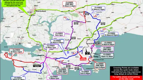 Ironman Map of road closures around Pembrokeshire on Sunday, 9 September for Ironman Wales event