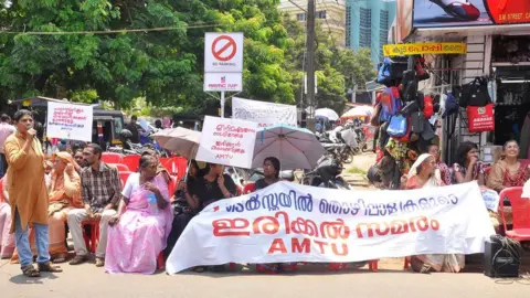 Courtesy Viji Palithodi Women from a Kerala trade union in a protest to demand better working conditions