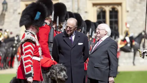 President of Ireland Prince Philip appearing with Irish President Michael D Higgins