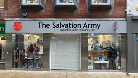 Jozef Hall/BBC The Salvation Army shop on Long Acre, Peterborough