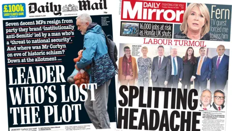 The Daily Mail and the Daily Mirror front pages