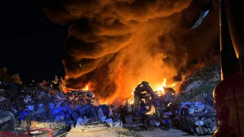 Shropshire fire service Scrapyard fire