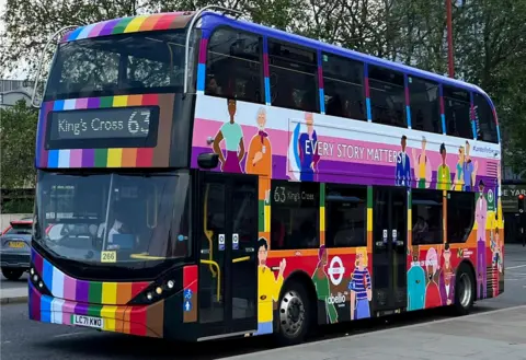 TfL Rainbow-coloured 63 bus