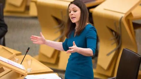 Getty Images Finance Secretary Kate Forbes delivers her budget at the Scottish Parliament in Edinburgh on January 28, 2021.