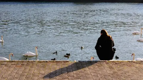 Getty Images Woman feeding the duck, stock image