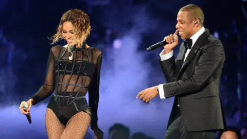 Getty Images Jay-Z and Beyonce on stage