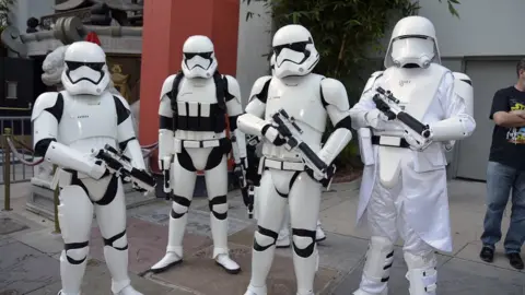 Getty Images Stormtroopers pose at the opening of The Rise of Skywalker on 19 December in California