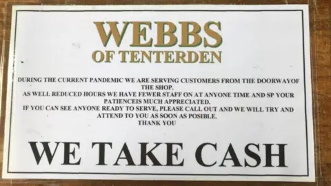 Nigel Webb Sign at Webb's saying they take cash