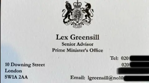 Labour Party Business card with 10 Downing Street address and logo