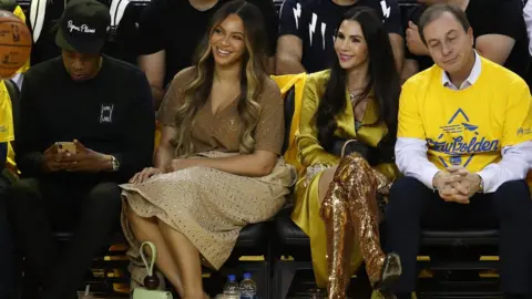 Getty Images Jay-Z, Beyonce, Nicole Curran and Joe Lacob