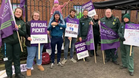 BBC Ambulance staff on a picket line in York on Friday