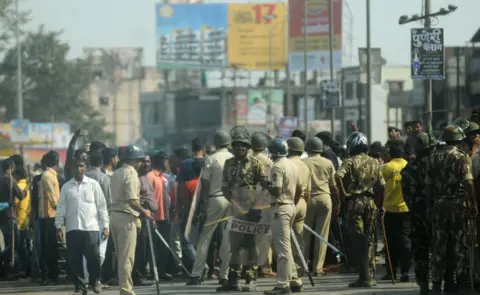 AFP/Getty Images Violence broke out during celebrations to commemorate the 200th anniversary of a battle in Bhima Koregaon