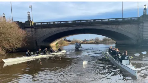 Warrington Youth Rowing Club rowers on the River Mersey