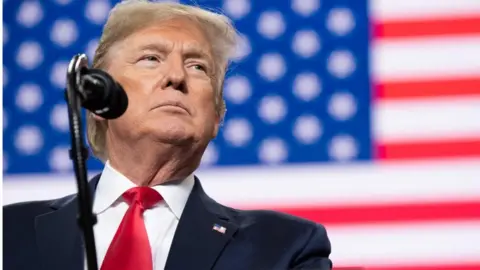 AFP via Getty Images  US President Donald Trump speaks during a "Keep America Great" campaign rally at Huntington Center in Toledo, Ohio in January