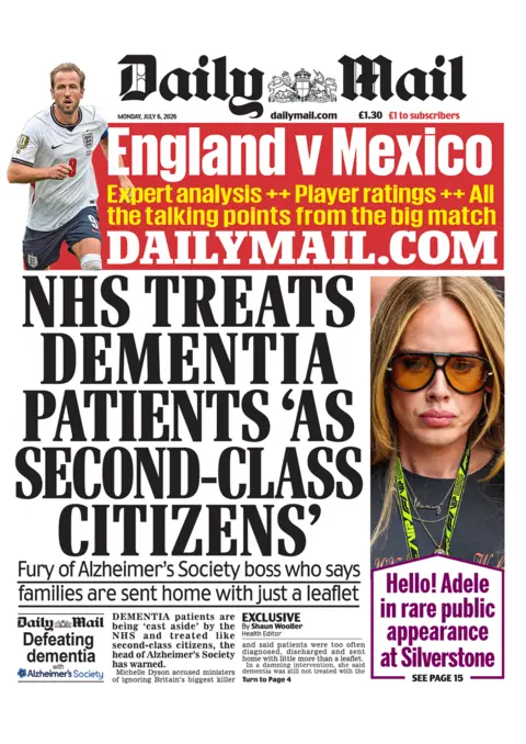 The headline on the front page of the Daily Mail reads: 'NHS treats dementia patients "as second-class citizens". '
