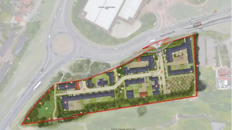 Chelmsford City Council An overhead design plan showing a selected area south of Chelmer Village retail park