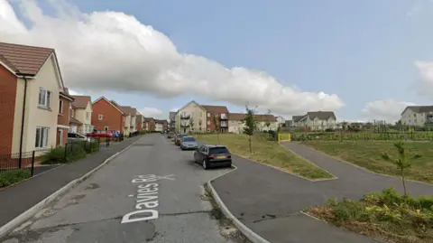 A screengrab taken from Google Maps of Davies Road in Salisbury, Wiltshire. It shows a residential street with cars parked on the road and a park on the right hand side.