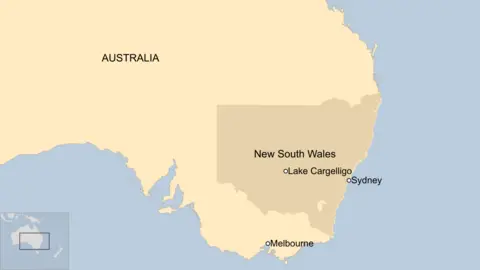 Map of central west Australia showing Lake Cargelligo town with references to Melbourne and Sydney