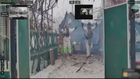 Devdroid Russian soldiers surrendering to a Ukrainian strike UGV, as seen through its cameras 