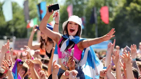 Fans partying at the TRNSMT festival on Glasgow Green