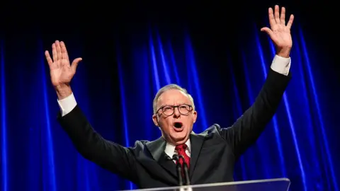 Getty Images Anthony Albanese giving his election night victory speech