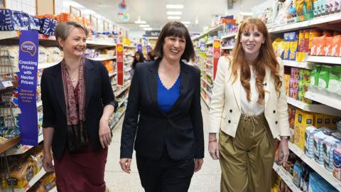 From left to right, Yvette Cooper, Rachel Reeves and Angela Rayner in Sainsbury's on Yarm High Street.