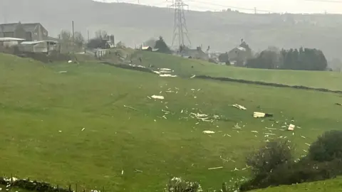 BBC Debris on hillside at Carrbrook