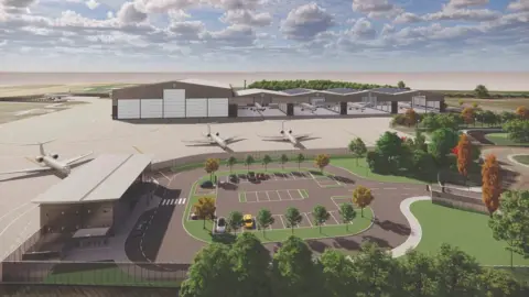 Willis Aviation An artist's impression of what the hangers will look like with planes