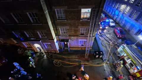 LFB A long ladder was used to rescue two people inside the Whitechapel flat