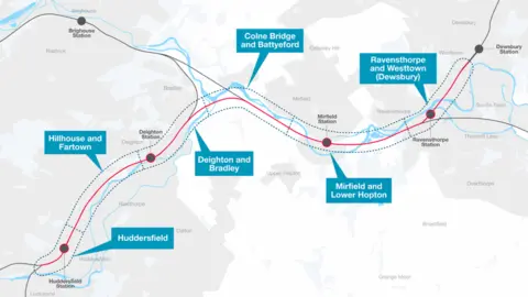 Network Rail Map of the proposed upgrade between Huddersfield and Dewsbury