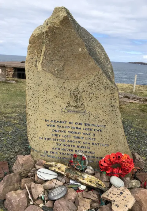 memorial stone at Poolewe on loch ewe