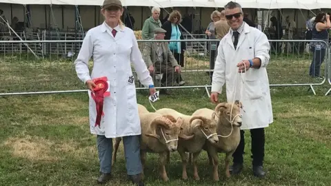 Sarah Rashley Sarah and Darren Rashley showing their Portland sheep