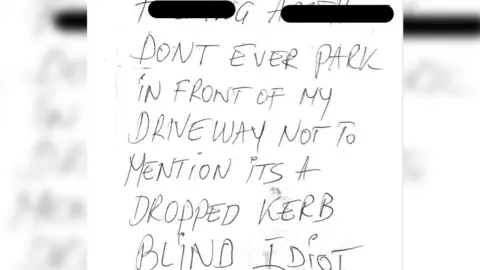 East of England Ambulance Service Note left on ambulance vehicle