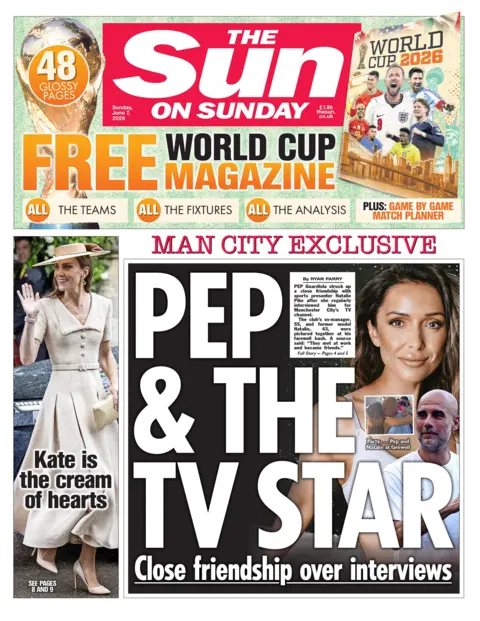 The Sun on Sunday headlines reads 'Pep & the TV star'