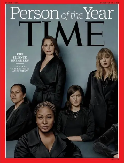 Time Time magazine cover honouring "The Silence Breakers" as collective Person of the Year. Clockwise from top: Ashley Judd, Taylor Swift, Susan Fowler, Adama Iwu and Isabel Pascual